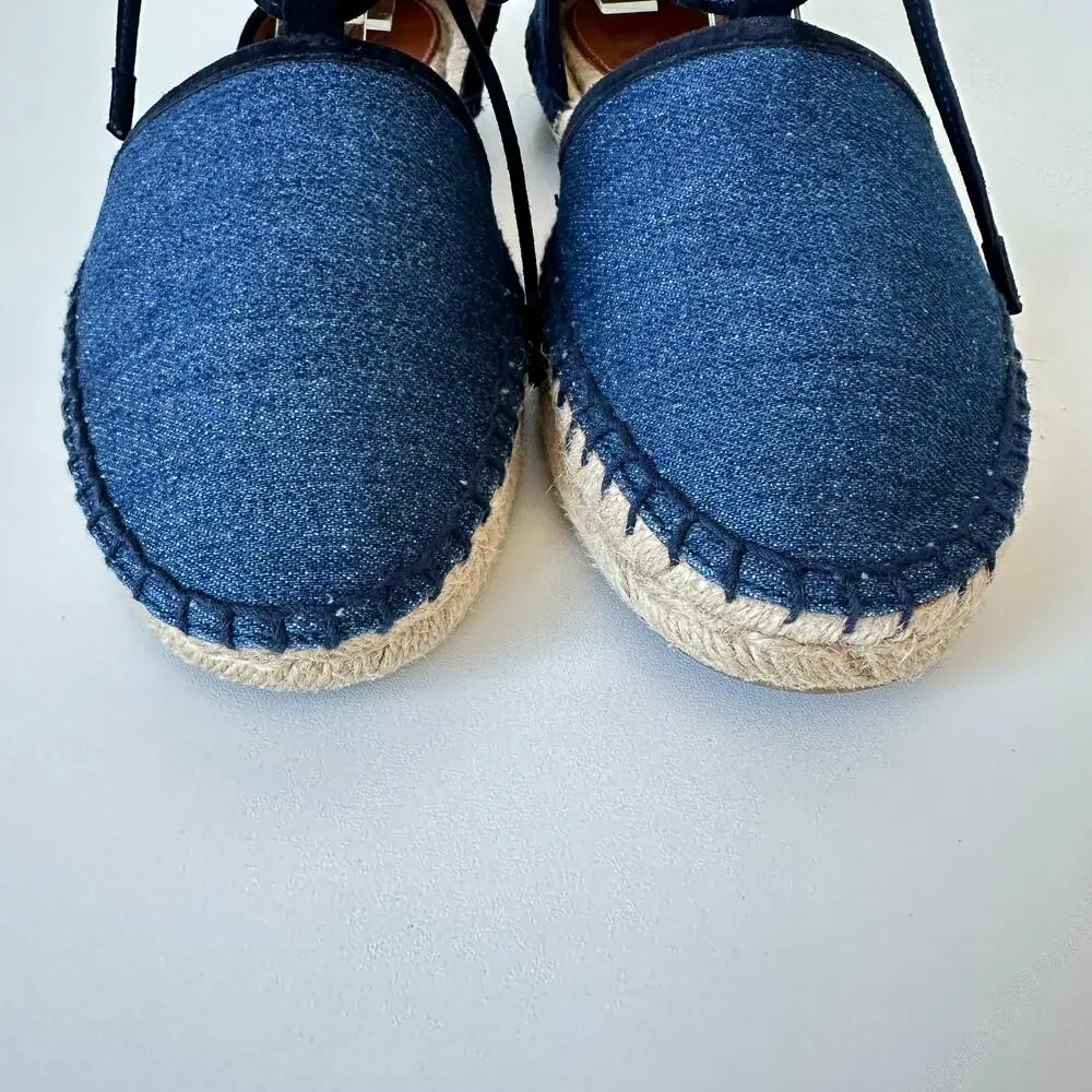 FRYE Leo Denim Espadrilles Wrap Up Lace Navy Size 7M